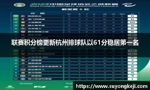 联赛积分榜更新杭州排球队以61分稳居第一名